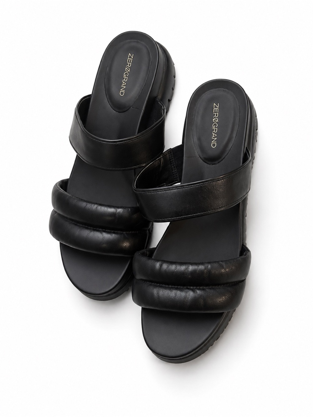 Cole Haan Black Quilted Double Band Leather Slide Sandals for Women sz 8 New
